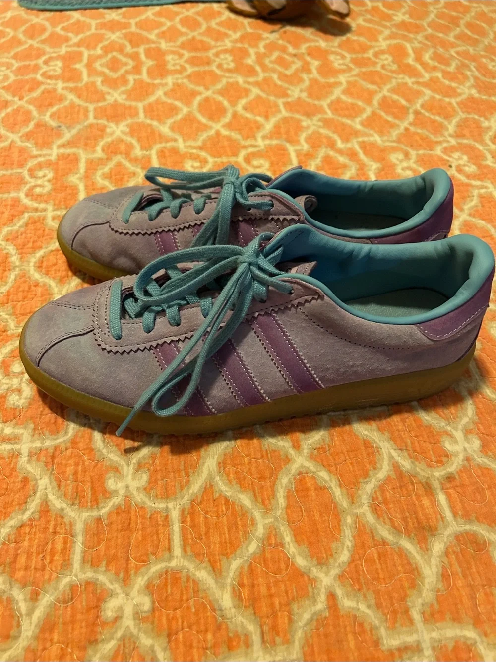 Adidas Lavender Suede Gum Sole Samba Sneakers with Teal Accents